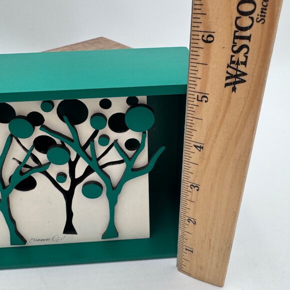 Elena Gil Artist signed Turquoise white tree 3D wall decor shelf decoration mini - Picture 14 of 14
